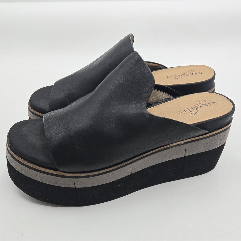 Naked Feet Sandals Flow Platform Black Leather - Picture 3 of 13